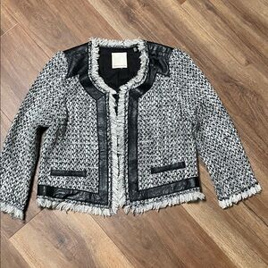 Rebecca Taylor vintage tweed and leather cropped jacket